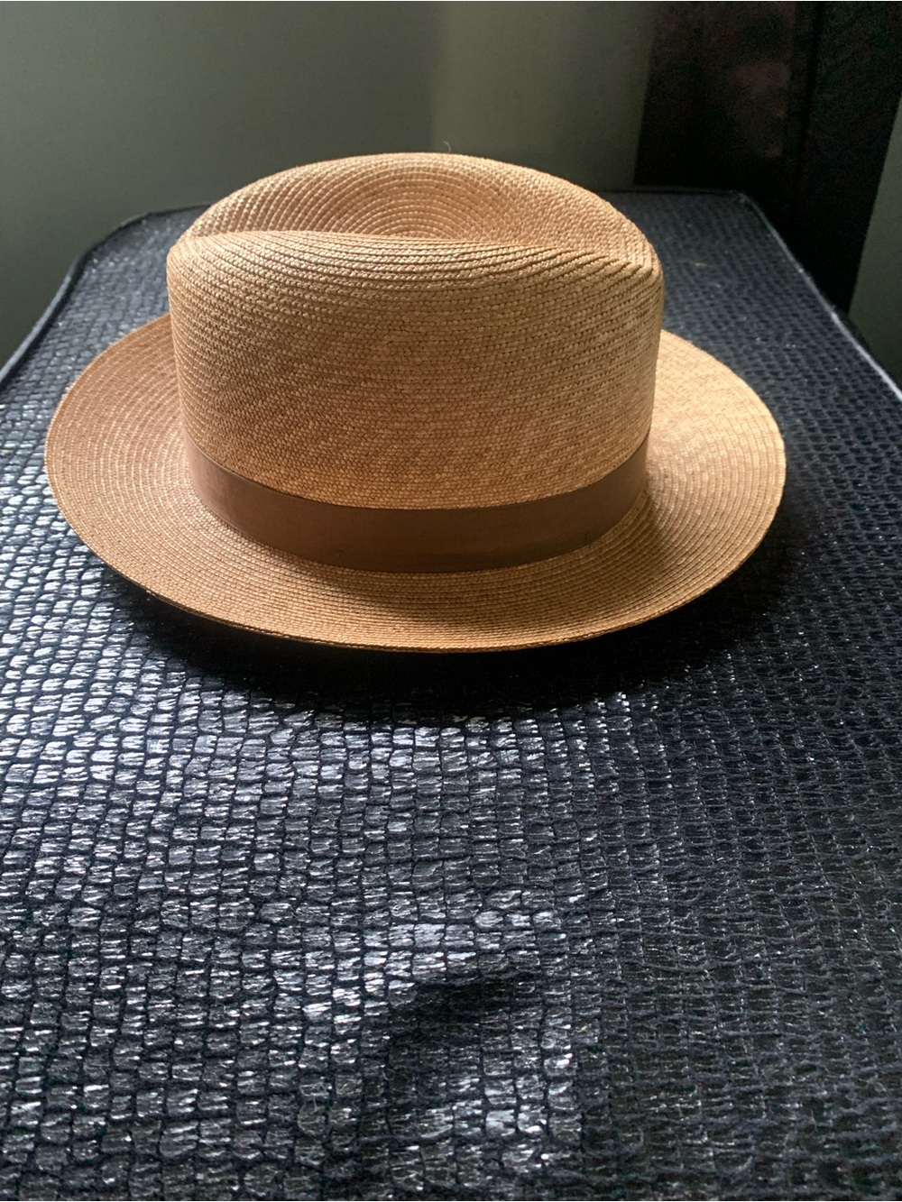 Stetson Tan Straw Fedora with Grosgrain Band